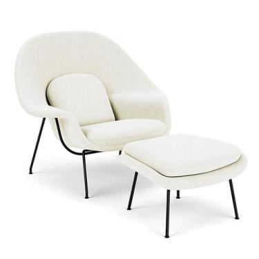 Imagem de Poltrona Womb Chair com Puff em Veludo - Decorato Móveis, Branco