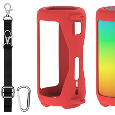 Imagem de Geekria Capa de silicone para alto-falante compatível com JBL Pulse 5, capa protetora macia, alto-falantes Bluetooth de substituição para transporte de viagem com gancho para chaveiro com alça de