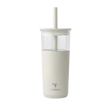 Imagem de REDUCE Copo de vidro isolado a vácuo Aspen de 590 ml com tampa e canudo extra largo - mantém as bebidas frias por 12 horas - ideal para café gelado, vitaminas e boba - seguro para lava-louças, base