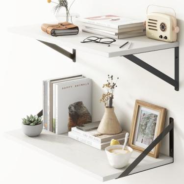 Imagem de Prateleiras flutuantes profundas, prateleiras flutuantes de 30 cm de profundidade para parede, 61 cm L x 30 cm P prateleiras de parede para livros, prateleiras de madeira branca rústica, grande