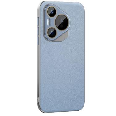 Imagem de LTLMYDAM Capa ultrafina para Huawei Pura 70 Ultra/70 Pro/70 Pro+/70, proteção de lente de câmera de metal, capa de couro legítimo, capa estilo comercial antiqueda, azul, 70