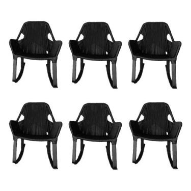 Imagem de Kit 6 Cadeiras de Balanço Athenas Corda Náutica Base em Alumínio Preto