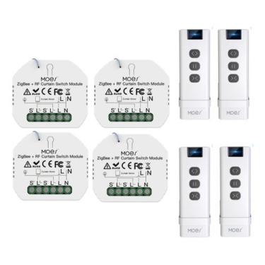Imagem de Kit 4 Controladores Cortina Zigbee Rf + 4 Controles - Moes