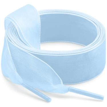 Imagem de WEGOODZF Cadarços de sapato de fita de cetim: cadarços de fio de neve planos de 2 cm para mulheres - 2 pares, 17 azul-claro, 47 inch (120CM)