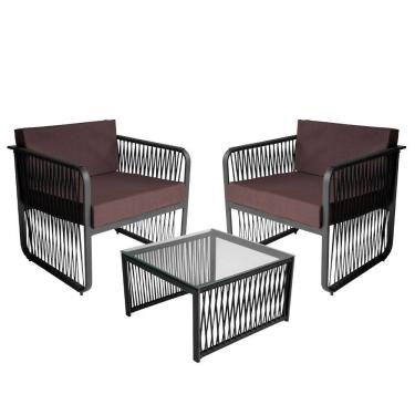 Imagem de Conjunto 2 Poltronas e 1 Mesa de Centro Santiago em Alumínio e Corda Náutica Acesse Móveis