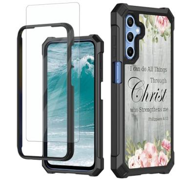 Imagem de Capa para celular Samsung Galaxy A16 5G com protetor de tela de vidro temperado camada dupla TPU macio PC rígido resistente à prova de choque capa protetora para Samsung A16 5G, versículo bíblico