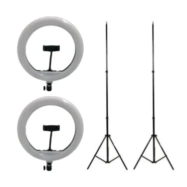 Imagem de Kit de 2 ringlights de 12 polegadas + 2 tripés de 1,9m para estúdio fotográfico, stream, youtuber, videoconferências e lives
