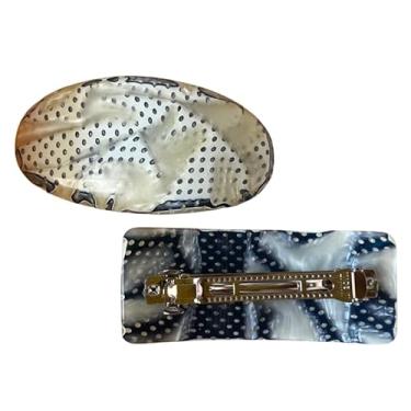 Imagem de Par Presilha Prendedor de Cabelo Retrô Madreperola Luxo Tamanho Grande Oval e Retangular Creme