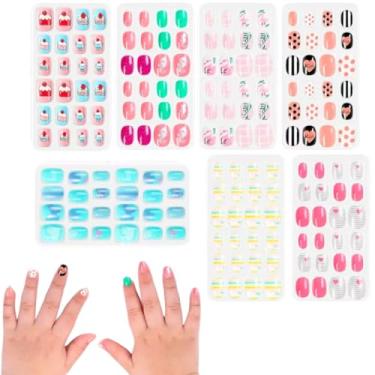 Imagem de Kit de Unhas Postiças Infantil, 24 Unidades, Decoradas com Desenhos Fofos, Adesivas, Coloridas