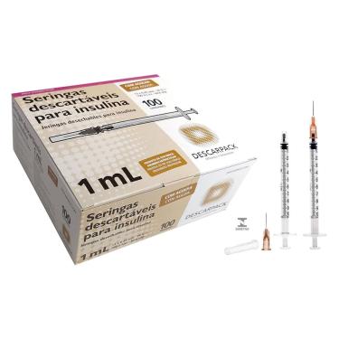 Imagem de Seringa com ag. insulina 1 ml 13X045MM kit 500UN descarpack