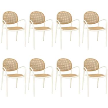 Imagem de Kit 8 Cadeiras De Jantar Roma Com Braço Para Sala E Cozinha - Bege