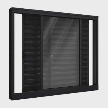 Imagem de Janela de Alumínio Veneziana de Correr Lateral 3 Folhas Móveis 100x100cm Riobras