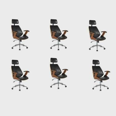 Imagem de Kit com 6 Cadeiras de Escritório Presidente Giratória com Apoio de Cabeça Office Lisboa