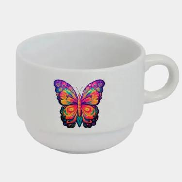Imagem de Xícara Branca Bucks de Porcelana 180ml - LINDA BORBOLETA COLORIDA