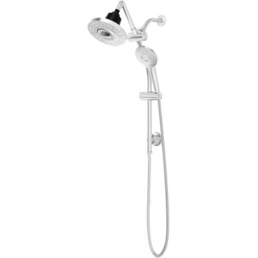 Imagem de (2024 atualizado) SR SUN RISE Cabeça de chuveiro filtrada de 17,78 cm - Conjunto de chuveiro de mão dupla com barra deslizante ajustável, chuva sem perfuração de alta pressão + modos de mão - Prata