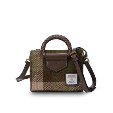 Imagem de Islander Bolsa Mini Arran com alça removível feita de Harris Tweed e couro de microfibra, Tartã castanha