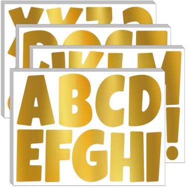 Imagem de Bemeol Letras De Quadro Avisos 32 Folhas 4 Polegadas Adesivas Alfabeto Recorte Para Exibição Em Decoração Casa Sala Aula (Dourado)