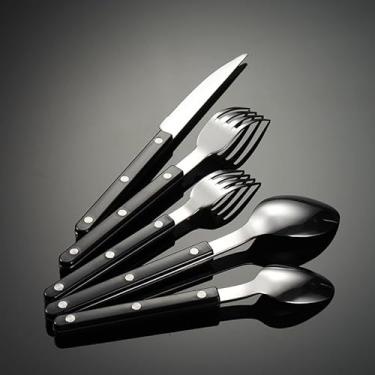 Imagem de Conjunto de talheres pretos para talheres de aço inoxidável 4, 18/10, conjunto de talheres de luxo espelhado polido com cabo de resina para cozinha doméstica, serviço de restaurante, para 4