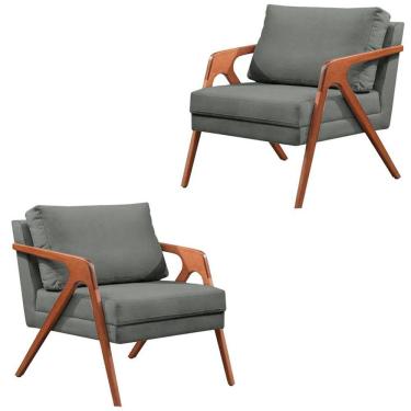 Imagem de Kit 2 Poltrona Sala Escritório Em Madeira Decorativa Mona