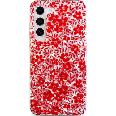 Imagem de Qokey Capa floral para Galaxy S23 5G 6,1 polegadas - Slim TPU bumper à prova de choque luxo primavera bonito design de impressão floral, capa de telefone à prova de choque, padrão de concha de luxo