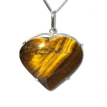 Imagem de Colar Coração Olho de Tigre Garra Prata 950 - CristaisdeCurvelo