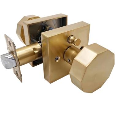 Imagem de Maçaneta de porta dourada de privacidade redonda com trava – Entrada sem chave para quarto, banheiro e armário, trava de segurança à prova de crianças, instalação rápida, alça de liga de zinco (níquel