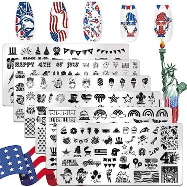 Imagem de SILPECWEE Desenhos de carimbos de unhas de 4 de julho de 6 peças - conjunto patriótico americano do Dia da Independência