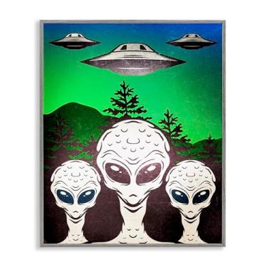 Imagem de Stupell Industries Arte giclée emoldurada cinza vintage Aliens & UFO, design por Kim Allen, 11 x 14