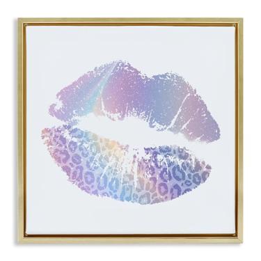 Imagem de Stupell Industries Arte de parede em tela flutuante dourada com batom arco-íris roxo, design de Kim Allen, 45,7 x 45,7 cm