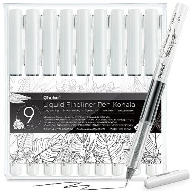 Imagem de Ohuhu Canetas de desenho fineliner líquidas: 9 tamanhos canetas fineliner líquidas pigmento tinta preta micro canetas tamanhos de pontos sortidos escrita suave para desenhar, esboçar, diário, anime, artistas iniciantes - Kohala