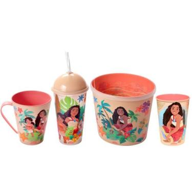 Imagem de Coleção 4 em 1 Moana Caneca com 2 Copos 1 Pote de Pipoca p/ Suco Café 