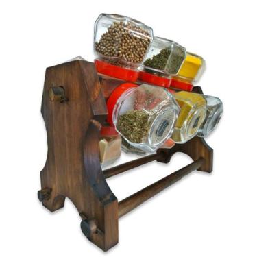 Imagem de Porta Tempero de Madeira Kit 12 Potes Tempero Incluso - Art  Lar Artes