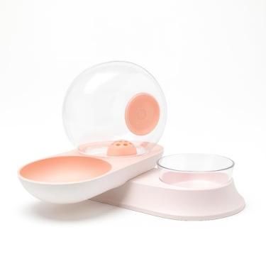 Imagem de Comedouro e Bebedouro para Gatos com Cúpula Transparente - Design Ergonômico e Elevado, Antiformiga, Estilo Moderno (Rosa)