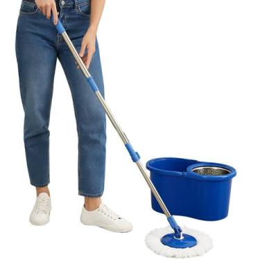 Imagem de Mop Giratório com Balde 8L Alça Esfregão 360 Refil Microfibra Cesto In