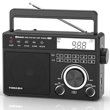 Imagem de TOMASHI Rádio FM MW portátil de ondas curtas com Bluetooth, afinação ATS, relógio e alarme, gravação, reprodução de MP3/WMA via USB/cartão SD, rádio operado por bateria com visor LCD
