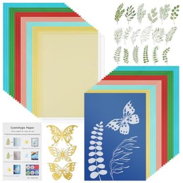 Imagem de NUOBESTY Kit de impressão solar, clipes coloridos de papel cianotipo para arte floral DIY e pintura tradicional, fácil de usar, papel ativado por energia solar para artesanato e projetos, 24 folhas