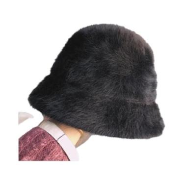 Imagem de Chapéu Balde Feminino de Pele de Coelho - Retro, Malha de Lã, Inverno 