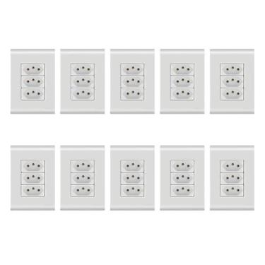 Imagem de Tomada Tripla 20a/250v Com Placa 4x2 Liz Tramontina - 10 Un., Branco