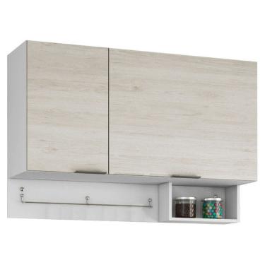 Imagem de Armário Basculante Rubi Com Suporte Para Utensílios Bartira Branco Com Freixo