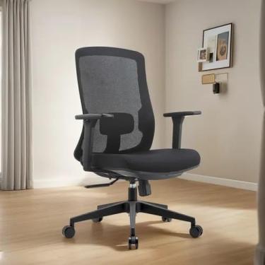 Imagem de Cadeira de Escritório Diretor, BlumeOffice BLM189, Tela de Poliéster, Encosto Ergonômico, Regulagem de Altura, Braços Ajustáveis (Preta/Preta)