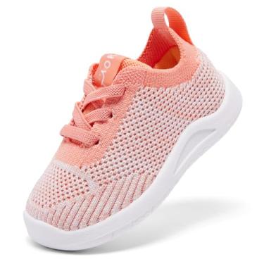 Imagem de MORENDL Sapatos infantis de caminhada para bebês de 0 a 4 anos, tênis para meninos e meninas com pés descalços antiderrapantes, Laranja mista, 9 Toddler