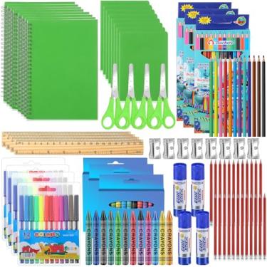 Imagem de Geyoga 204 peças de material escolar para crianças a granel de volta às aulas Kit Essencial Escolar Inclui Notebook Crayon HB Lápis de Cor Lápis Aquarela Caneta Tesoura Apontador de Cola Sólida Régua