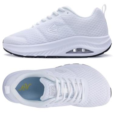 Imagem de PERSOUL Tênis feminino de caminhada com bico largo com suporte de arco para fascite plantar conforto tênis de largura larga EUA 6-11, Branco, 9.5 Wide