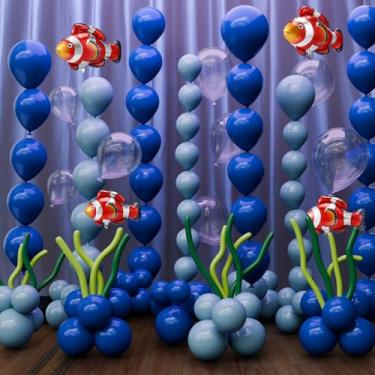 Imagem de Gejoy Kit de balões submarinos com 157 peças de decorações de festa temáticas oceânicas com balões de látex azuis e brancos e verdes para decorações submarinas de aniversário, chá de bebê, casamento