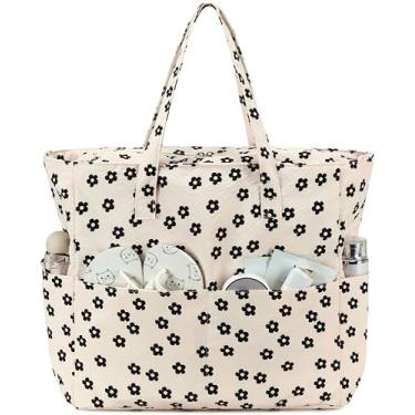 Imagem de LEDAOU Bolsa de praia feminina à prova d'água à prova de areia, bolsa de piscina com zíper para academia, compras, viagem, com bolso molhado, Pequena flor preta, Large, Bolsa de praia feminina