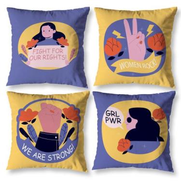 Imagem de Kit 4 Almofadas Cheias Feminista Decorativa com Enchimento Decoração E