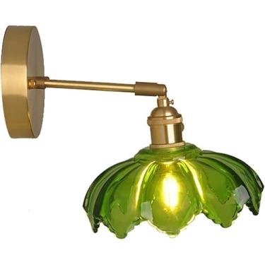 Imagem de Luzes De Parede Rústicas Abajur De Folha De Lótus Abajur De Vidro Verde Luminária De Parede Antiga Luminárias De Parede Estilo Retrô Pastoral Para Sala De Estar Quarto Escritório Casa Cozin
