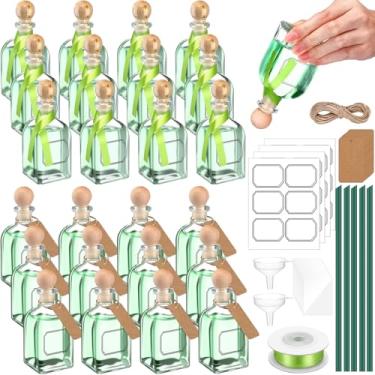 Imagem de Baderke 24 garrafas de dose de patrono vazias para bebidas, mini garrafas de tequila, patrono com tampas de cortiça, fita verde, garrafa de vidro reutilizável para casamentos, lembrancinhas de festa