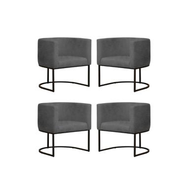 Imagem de Kit 4 Poltronas Reforçada Decorativa Sala Gabriela Base Ferro Preta Suede