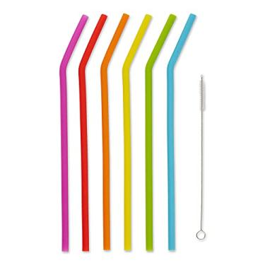 Imagem de RSVP International Canudos de silicone de 25,4 cm com escova de limpeza, 6 unidades | Reutilizáveis e multicoloridas | Silicone sem BPA | Para vitaminas, frapes, refrigerantes, chá e mais | Pode ser lavado na lava-louças
